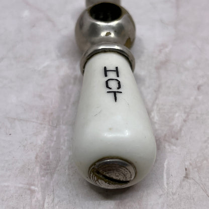 Antique Restoration Porcelain Hot Faucet Handle White Salvage Bathroom SF4