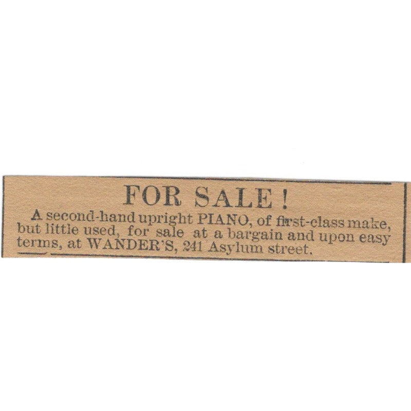 Piano Sale Wander's Asylum Street Hartford 1886 Newspaper Ad AF7-SS6