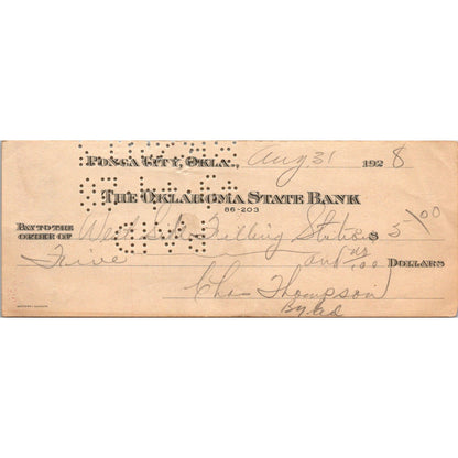 1928 Ponca City Oklahoma First National Bank Check AK7-7