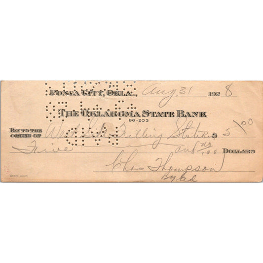 1928 Ponca City Oklahoma First National Bank Check AK7-7