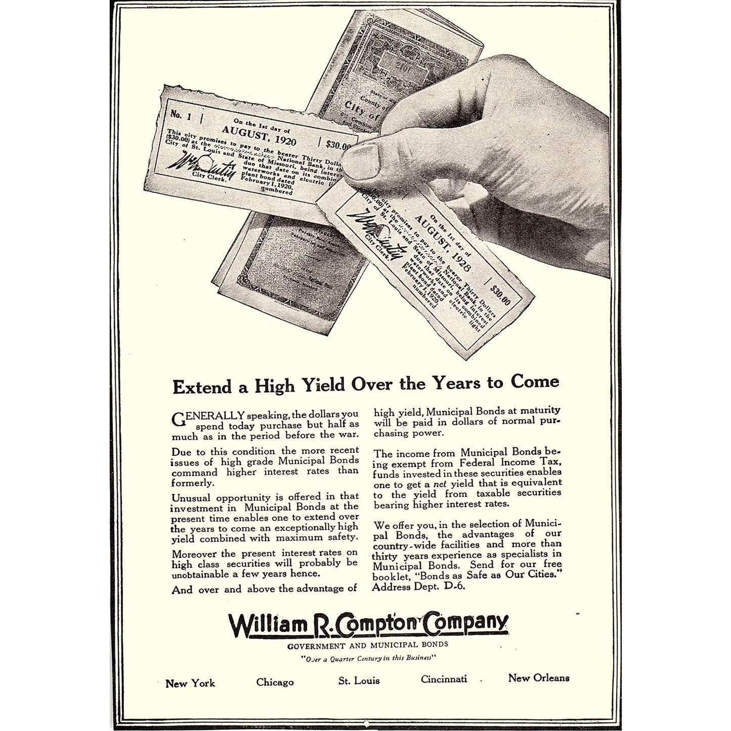 William R Compton Company Bonds c1920 Ad AF8-10