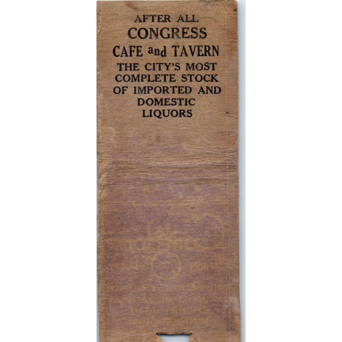 After All Congress Tavern Stevens Point WI Vintage Matchbook Cover SD2-Y12