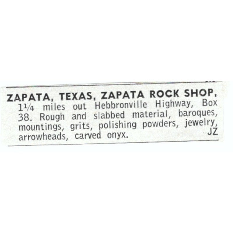 Zapata Rock Shop Hebbronville Hwy Zapata TX 1964 Magazine Ad AB6-LJS1