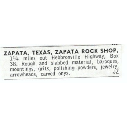 Zapata Rock Shop Hebbronville Hwy Zapata TX 1964 Magazine Ad AB6-LJS1