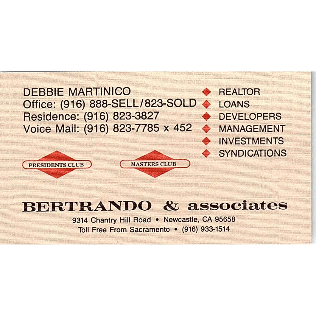 Debbie Martinico Bertrando & Assoc Newcastle CA Vintage Business Card SC9-B5