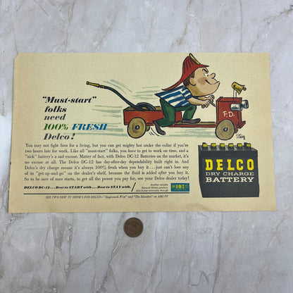 Delco Dry Charge Battery Fireman Comic 6x10 Vintage Magazine Advertisement FL6-6