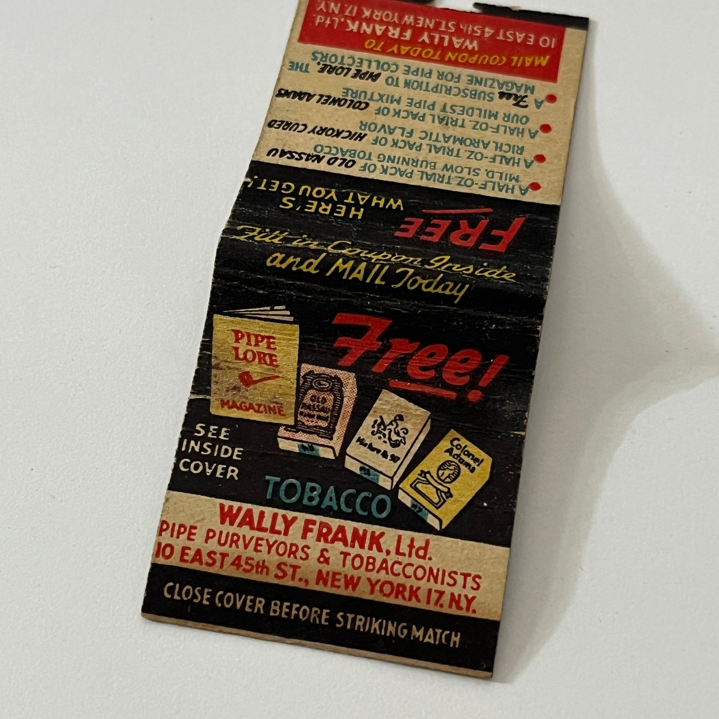 Wally Frank Ltd Pipe Purveyors & Tobacconists Vintage Matchbook Cover TB6-MB1-12