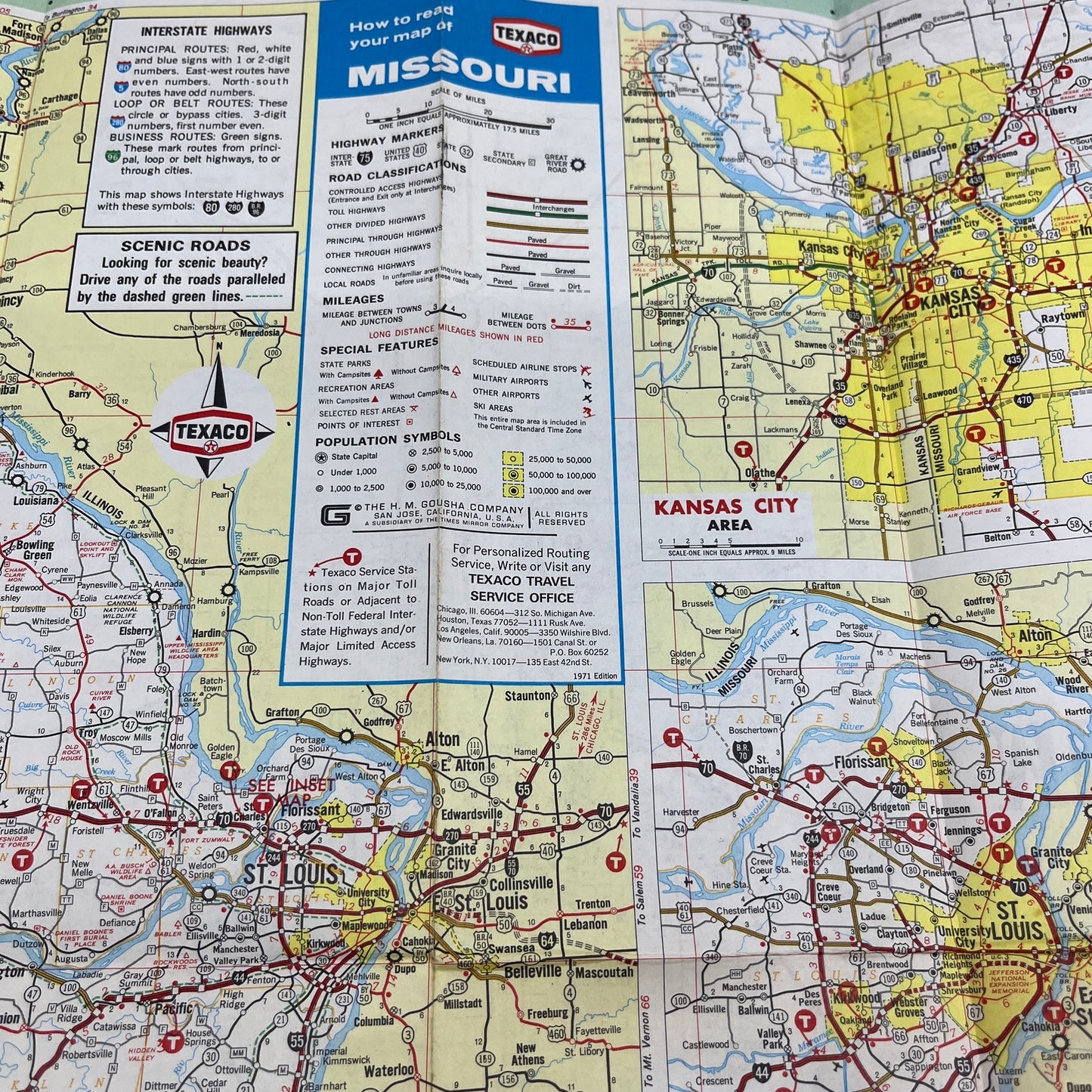 1971 Texaco Missouri Road Travel Map Fold Out Map TH2-MP1