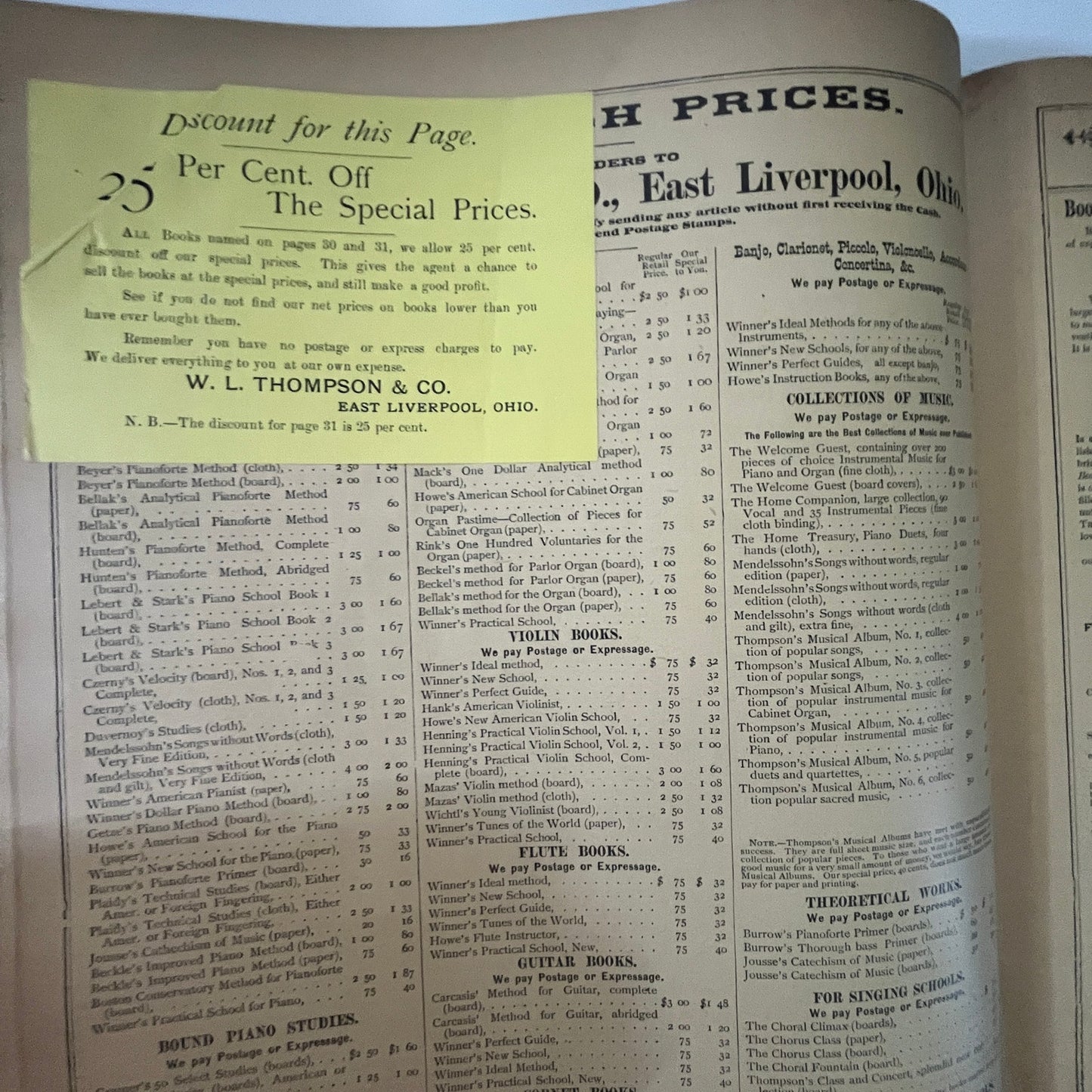c1890 Will L. Thompson & Co Music Catalog Music Depot East Liverpool OH V33-4