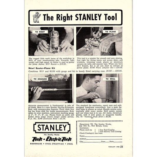 The Right Stanley tool - New Router-Plane Kit 1955 Ad AG1-5
