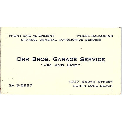 Jim & Bob Orr Bros. Garage Service Long Beach CA Vintage Business Card SE3-B13