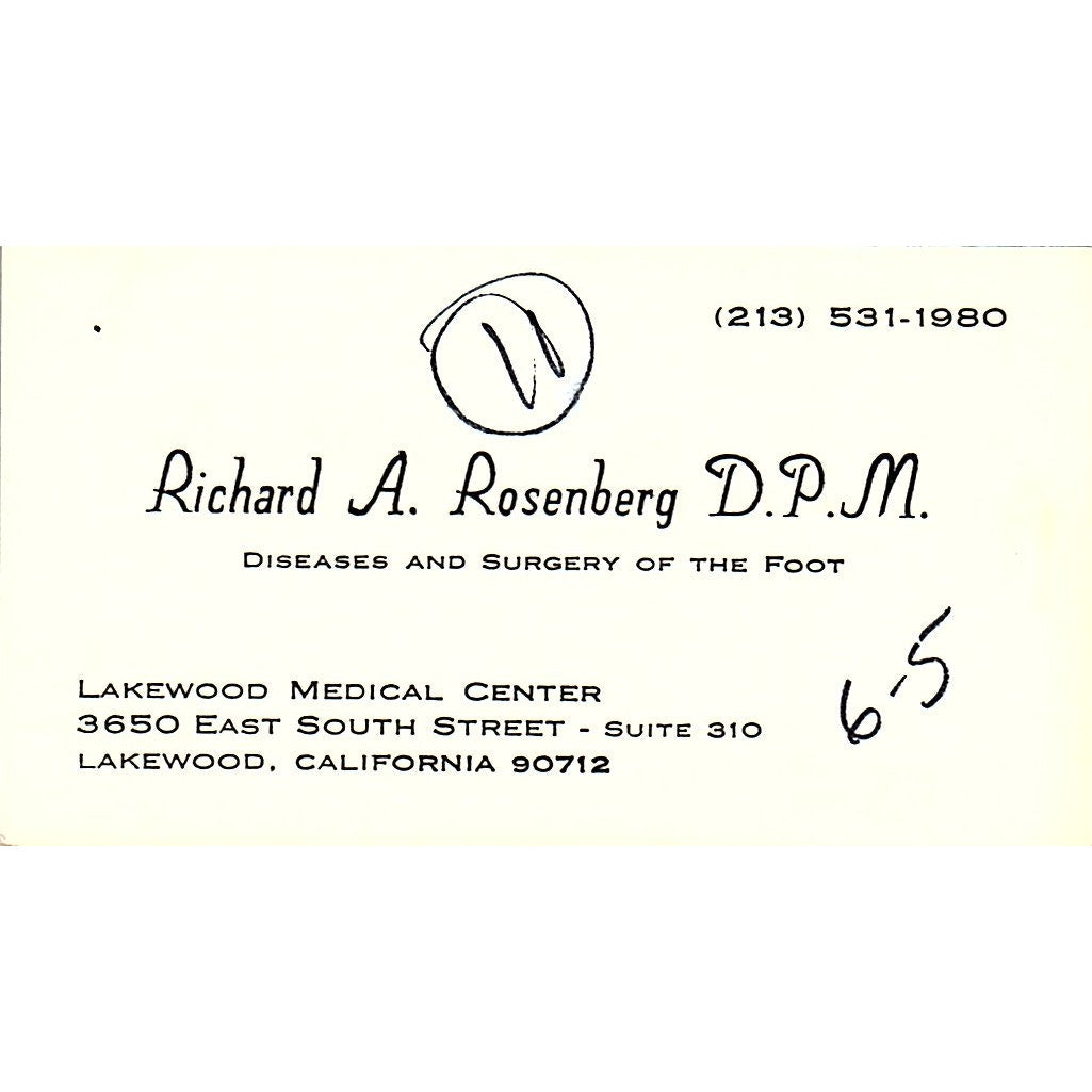 Foot Diseases and Surgery, Richard Rosenberg, Lakewood, CA Business Card SF3-B9