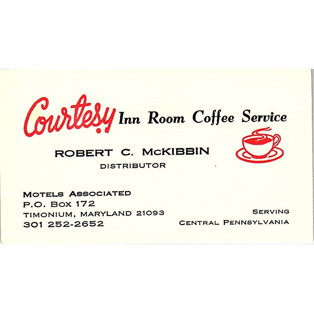 Robert C McKibbin Courtesy Inn Room Coffee Service Timonium Business Card SD9-B9