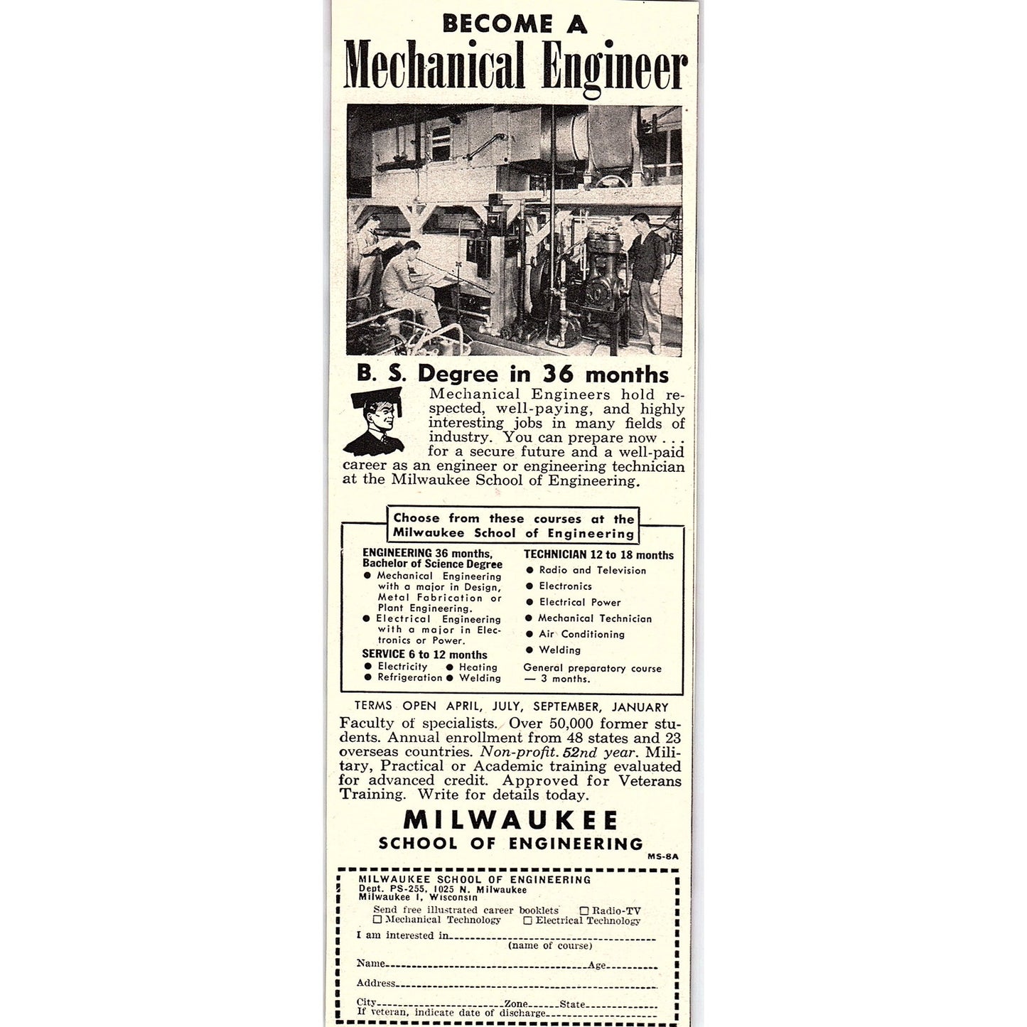 Milwaukee School of Engineering Become a Mechanical Engineer 1955 Ad AG1-7
