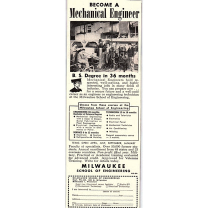Milwaukee School of Engineering Become a Mechanical Engineer 1955 Ad AG1-7