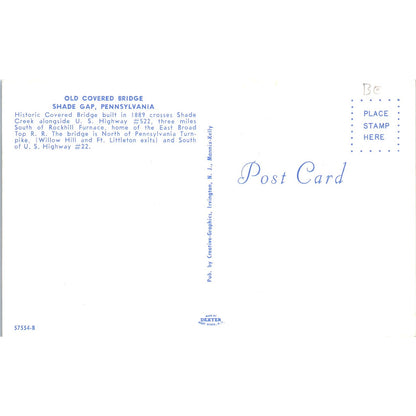 Old Covered Bridge Shade Gap PA Shade Creek Vintage Covered Bridge Postcard PD3