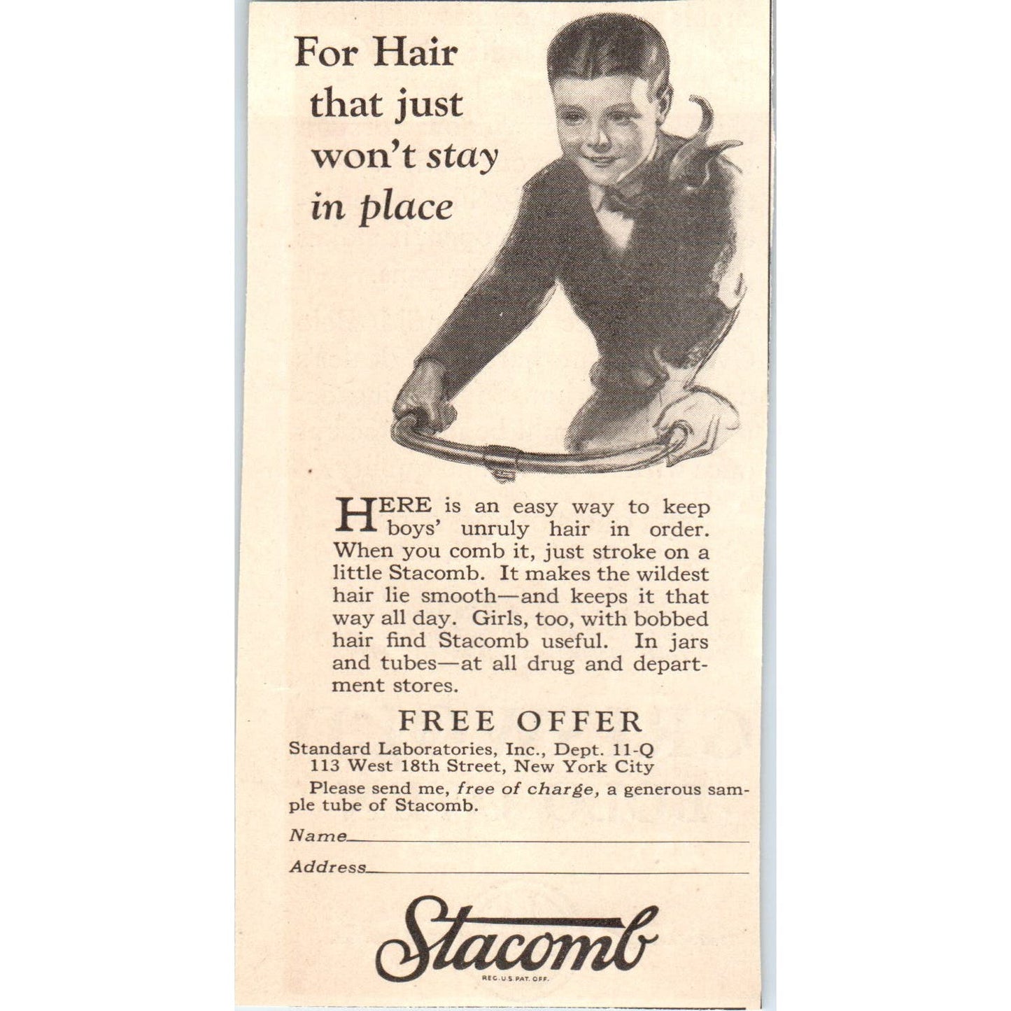 Stacomb Hair Comb for Kids Standard Laboratories 1924 Magazine Ad AF7-LJ1