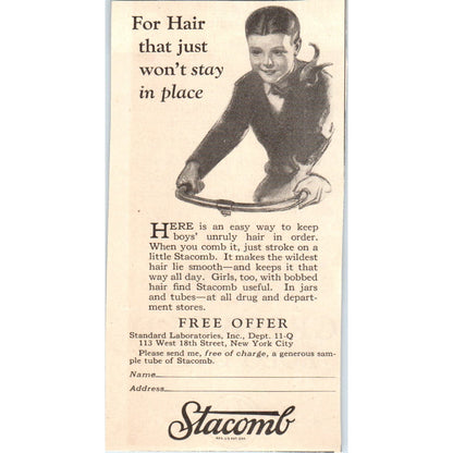 Stacomb Hair Comb for Kids Standard Laboratories 1924 Magazine Ad AF7-LJ1