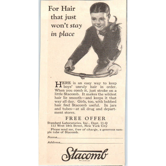 Stacomb Hair Comb for Kids Standard Laboratories 1924 Magazine Ad AF7-LJ1