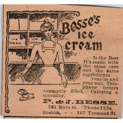Besse's Ice Cream P & J Besse Boston Hartford 1901 Newspaper Ad AD8-HS2