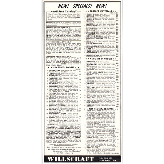 Willscraft Lapidary Supply New Specials East Point GA 1964 Magazine Ad AB6-LL1