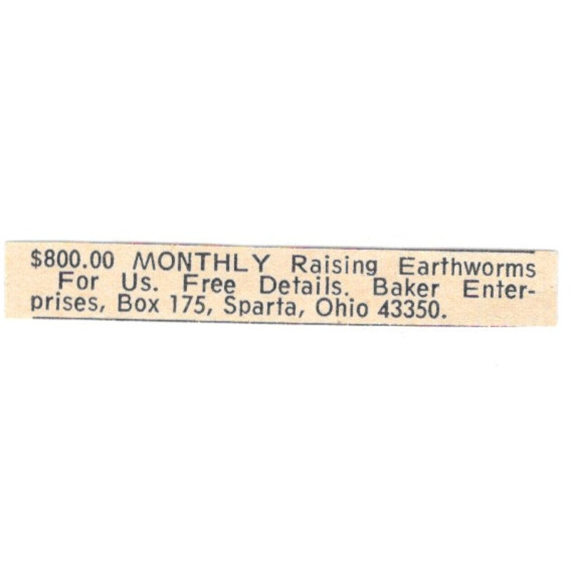 Baker Enterprises Earthworms Sparta Ohio 1977 Ad AF6-S8