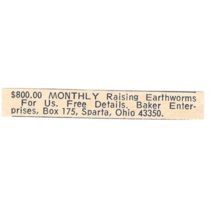 Baker Enterprises Earthworms Sparta Ohio 1977 Ad AF6-S8