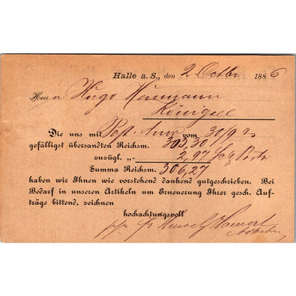 Fr. Hensel & Haenert Halle 1886 German Reich Postcard TE2-GRP