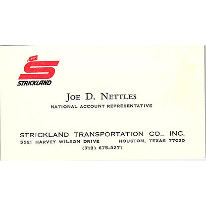 Strickland Transportation Co. Joe D. Nettles Houston Texas Vintage Business Card SB4-B5