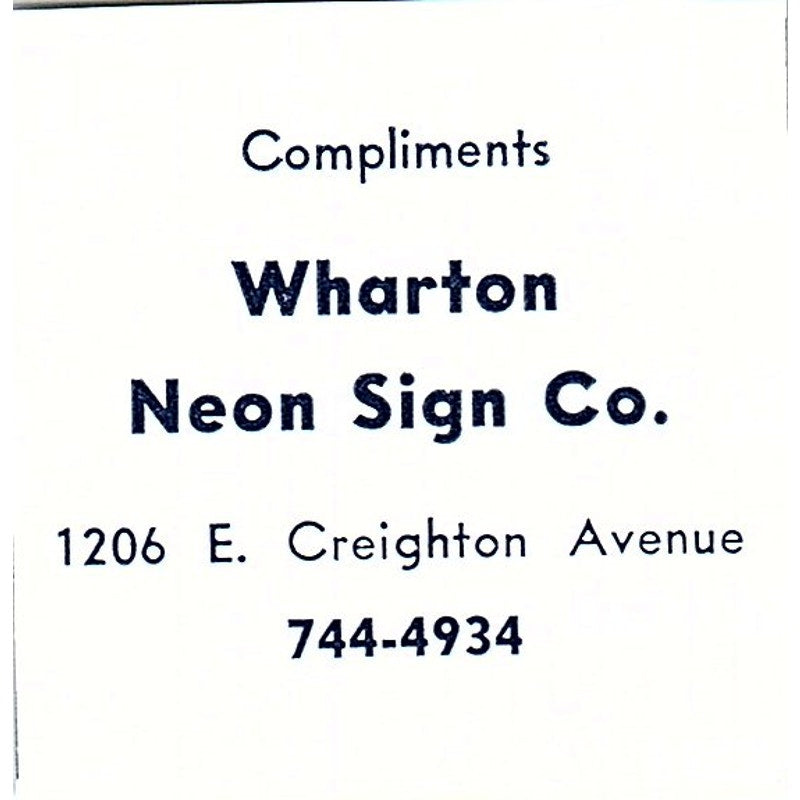 Wharton Neon Sign Co 1206 E. Creighton Ave Fort Wayne Indiana 1964 Ad AG1-S15