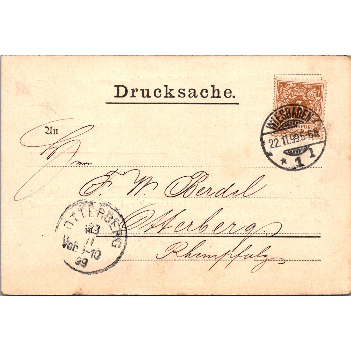 J.M. Baum Wiesbaden - Diez Otterberg 1899 German Reich Postcard AH4-M3