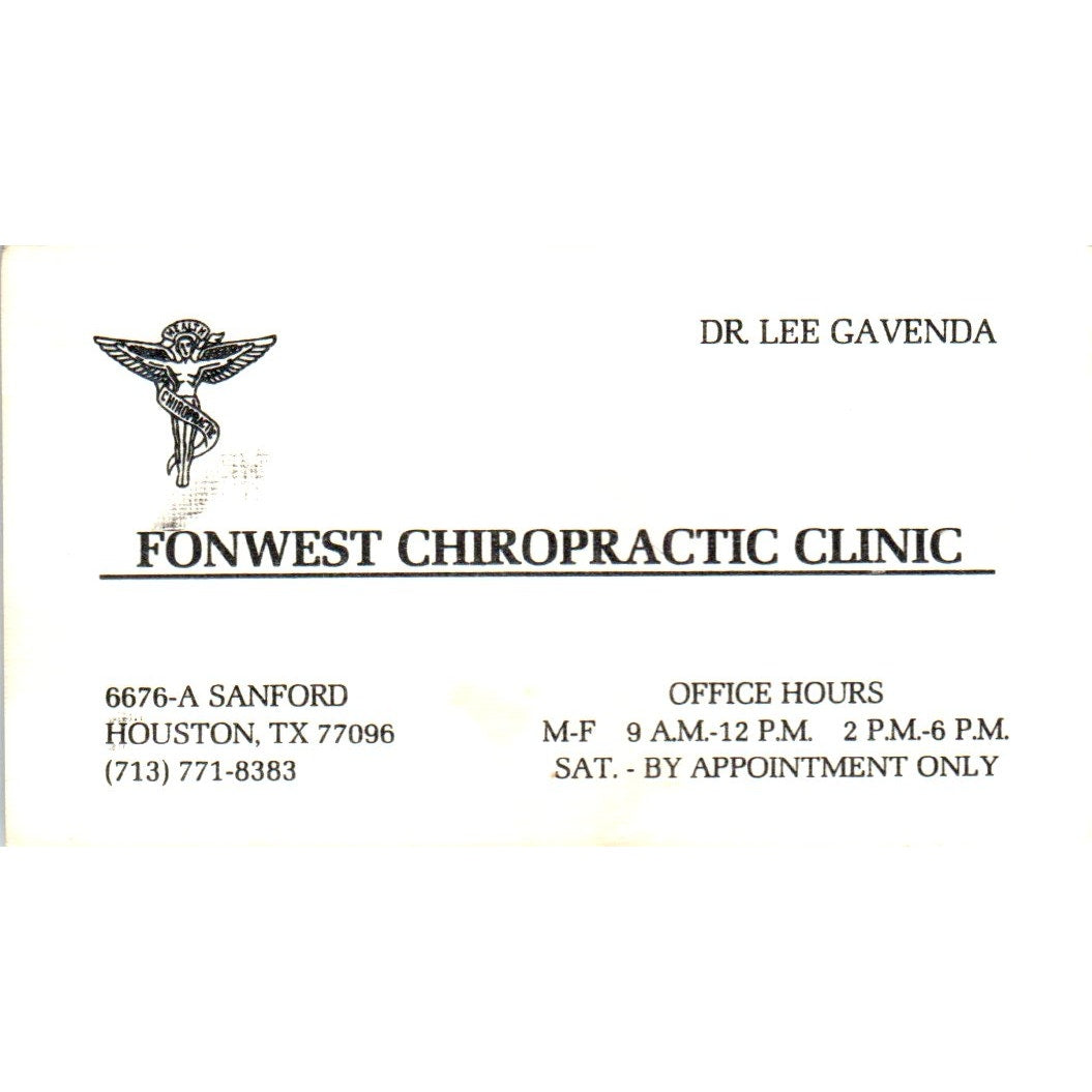 Dr. Lee Gavenda Fonwest Chiropractic Clinic Houston Vintage Business Card SE3-B7
