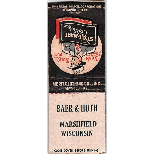 Baer & Huth Marshfield WI Merit Clothing Co Mayfield KY Matchbook Cover SF3-Y2