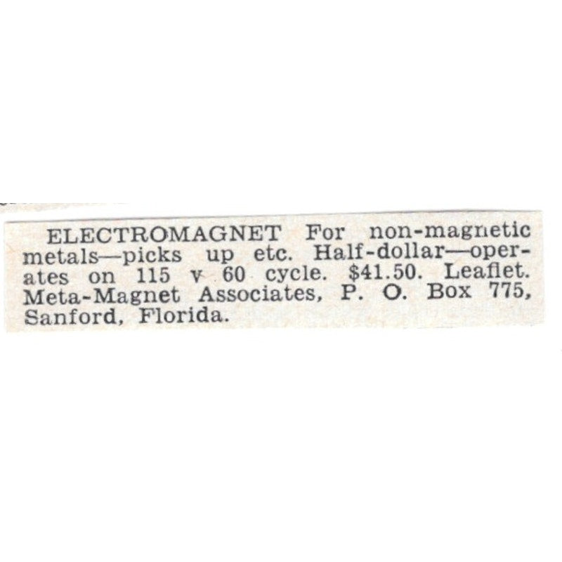 Electromagnet - Mega-Magnet Associates, Sanford Florida 1955 Ad AG1-S7