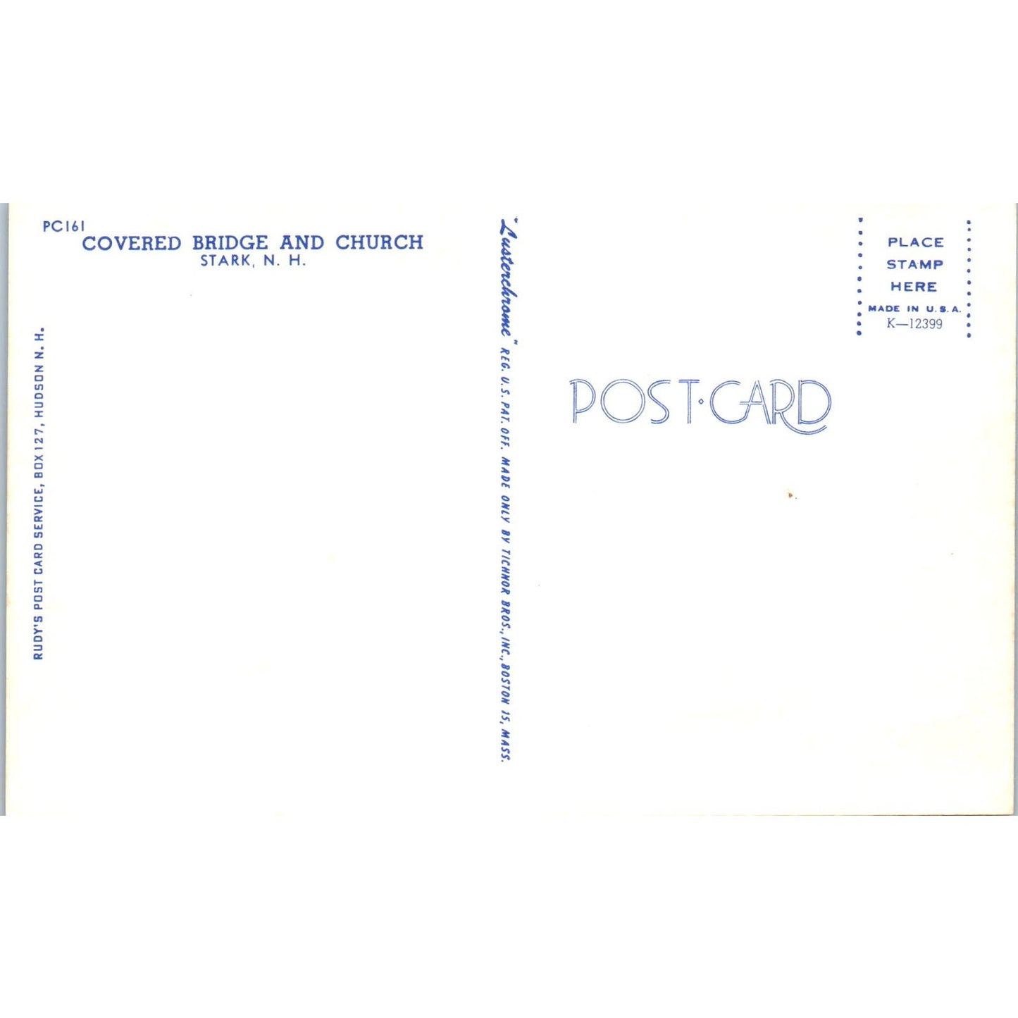 Covered Bridge and Church Stark New Hampshire Covered Bridge Postcard PC3