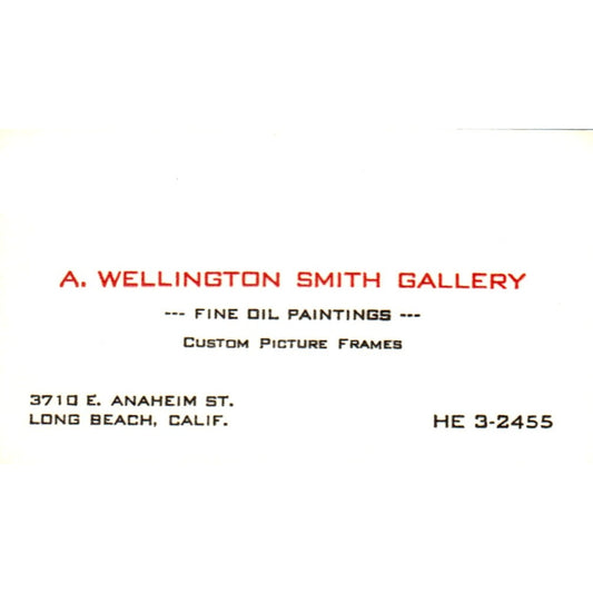 A. Wellington Smith Gallery Long Beach CA Vintage Business Card SD4-B4