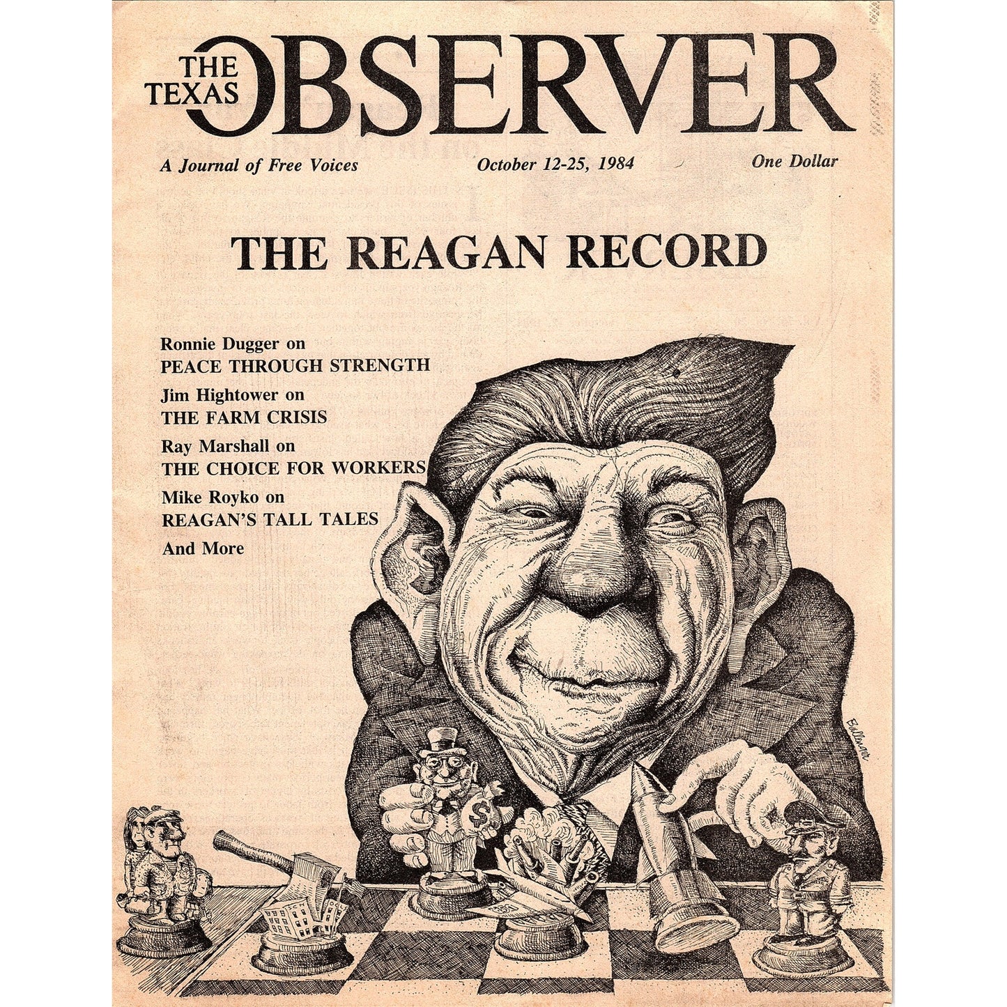 The Texas Observer Oct 1984 Cover Only - Ronald Reagan Caricature 1984 Ad AF6-9