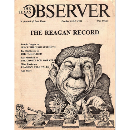 The Texas Observer Oct 1984 Cover Only - Ronald Reagan Caricature 1984 Ad AF6-9