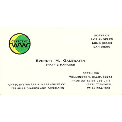 Crescent Wharf Warehouse Everett M. Galbraith Wilmington CA Business Card SB4-B6