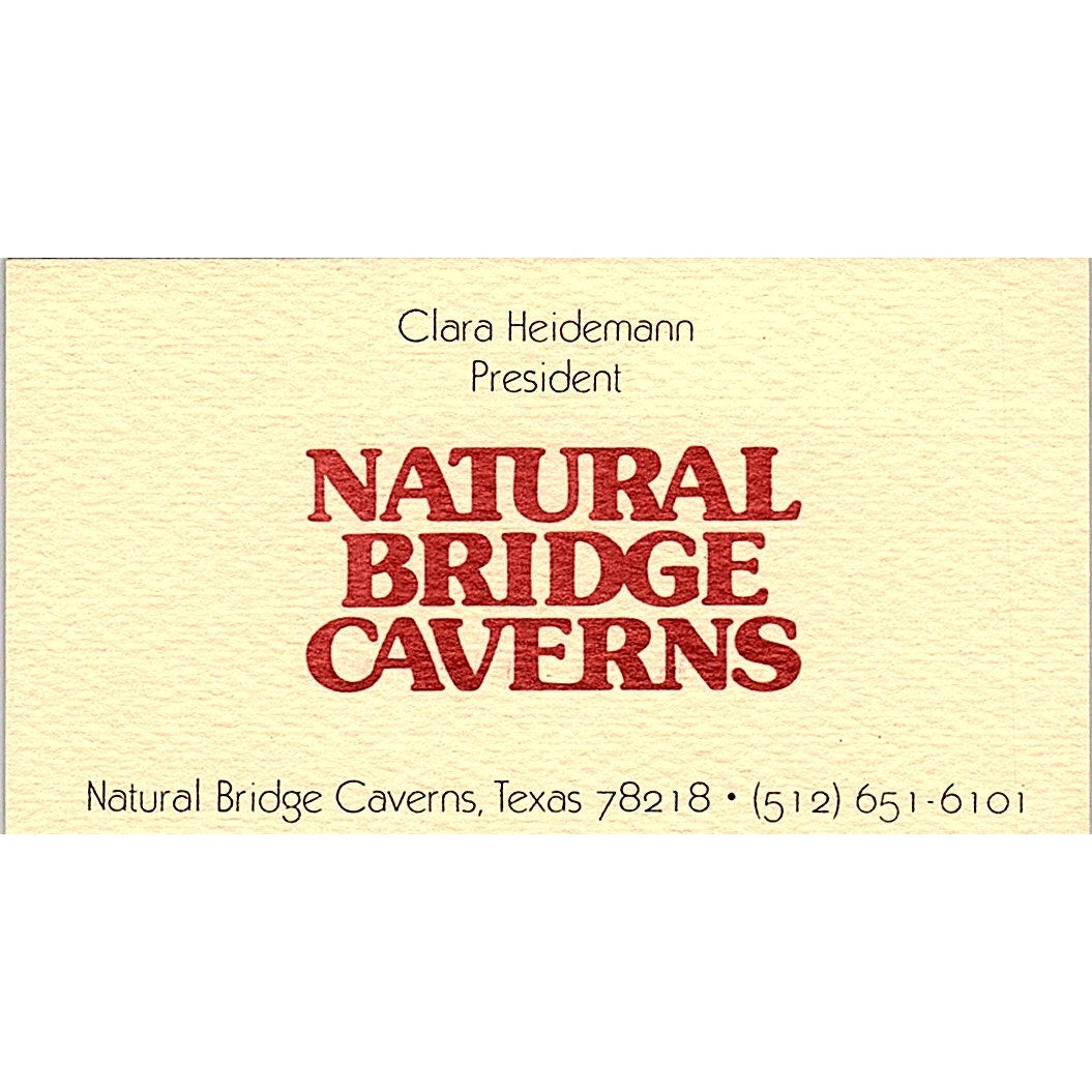 Natural Bridge Caverns Clara Heidemann Texas Vintage Business Card SF3-B2