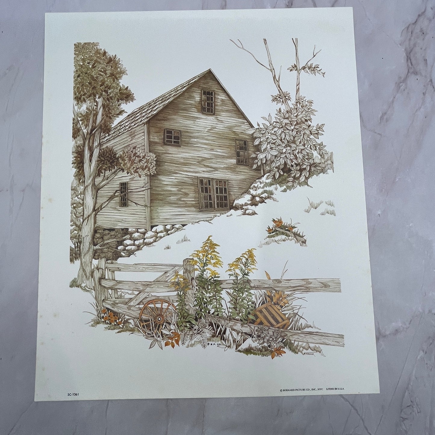 Country Farmhouse Sketch Bernard Picture Co Lithograph 10x13" Art Print V22