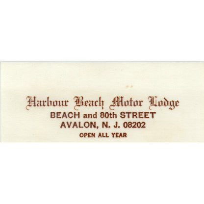 Harbour Beach Motor Lodge M.E. Keithley Avalon NJ Vintage Business Card SD8-B22