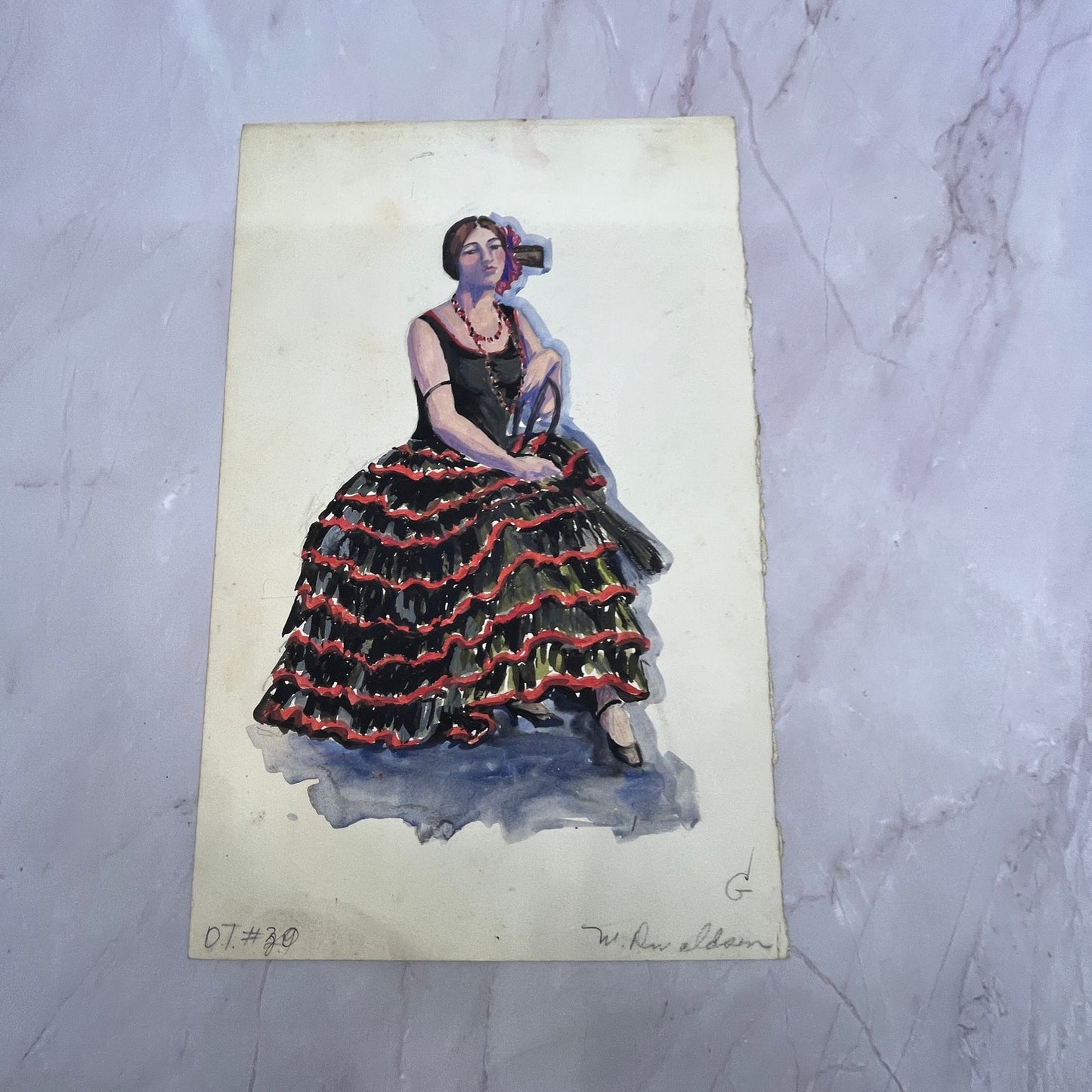 Spanish Flamenco Dancer - M. Donaldson c1920 Original Art Painting 7x10" V22