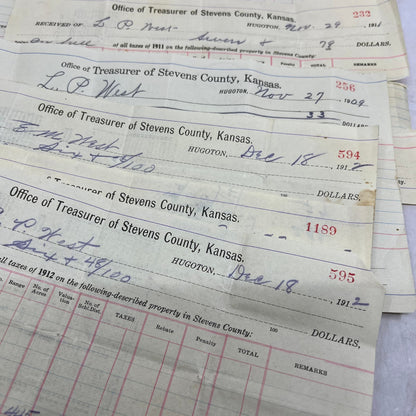 c1910 Kansas Stevens County Tax Collection Receipts Lot Houghton TG9-E2-3