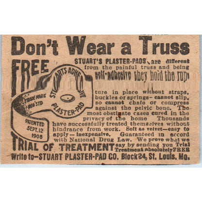 Stuart Plaster Pad Co Truss Alternative St. Louis MO 1910 Magazine Ad AF1-CM1