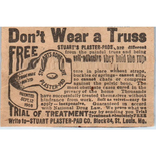 Stuart Plaster Pad Co Truss Alternative St. Louis MO 1910 Magazine Ad AF1-CM1