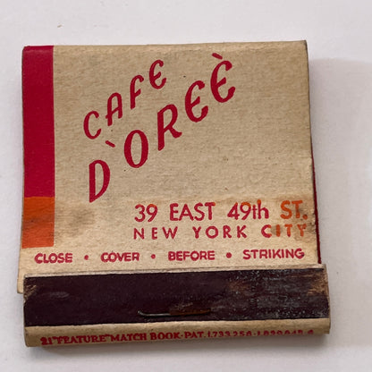 Cafe D'oreè 39 East 49th St New York City Vintage Matchbook Cover TB8-MB3-6