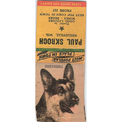 Paul Skroch Neillsville WI German Shepherd Vintage Matchbook Cover SE5-Y1