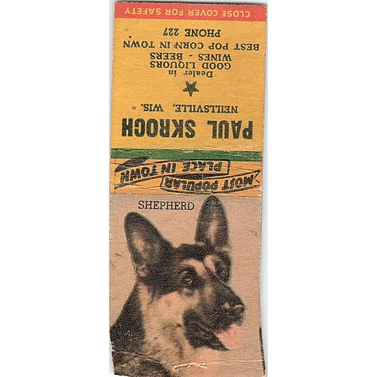 Paul Skroch Neillsville WI German Shepherd Vintage Matchbook Cover SE5-Y1