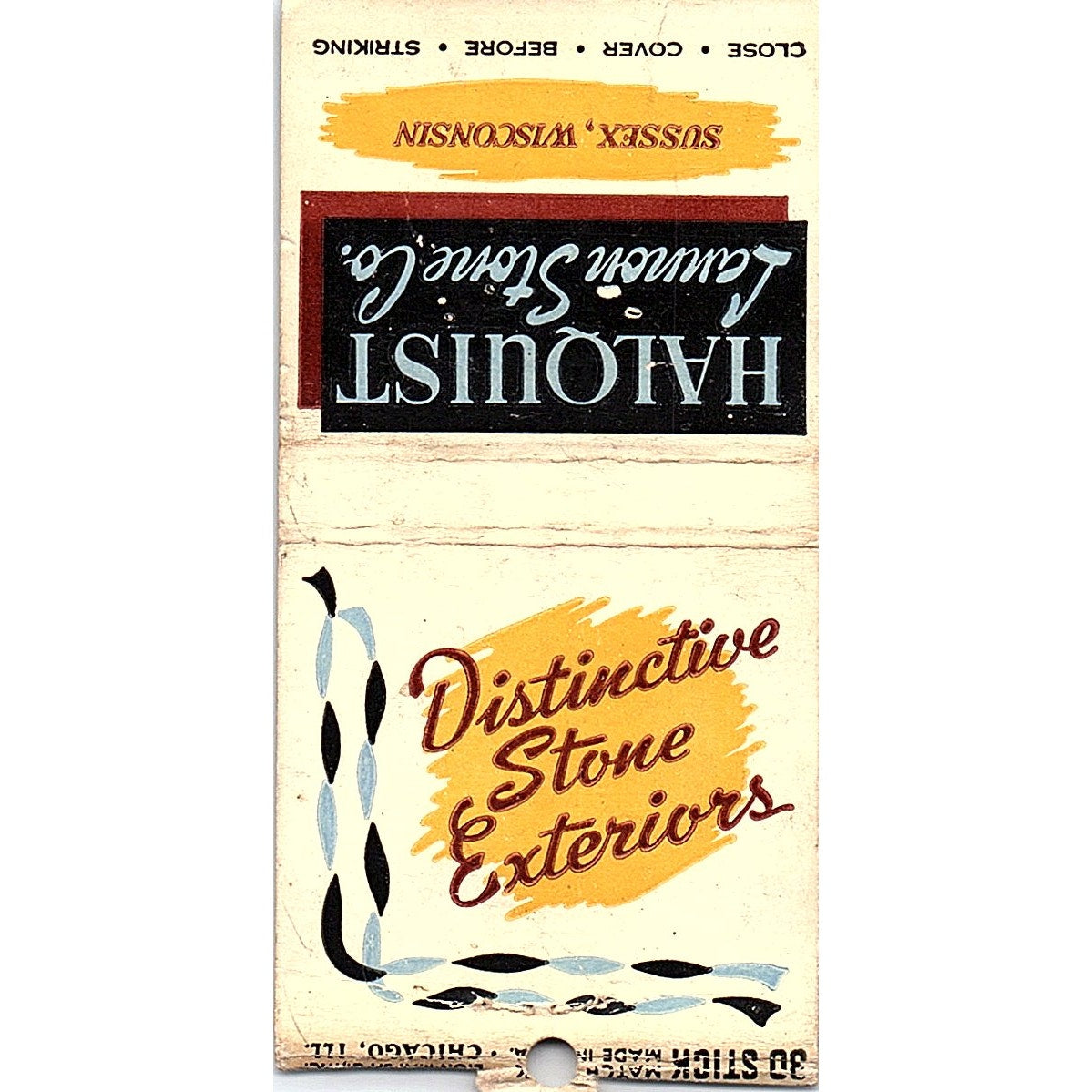 Halquist Lannon Stone Co Sussex WI Vintage Matchbook Cover SC7-Y3